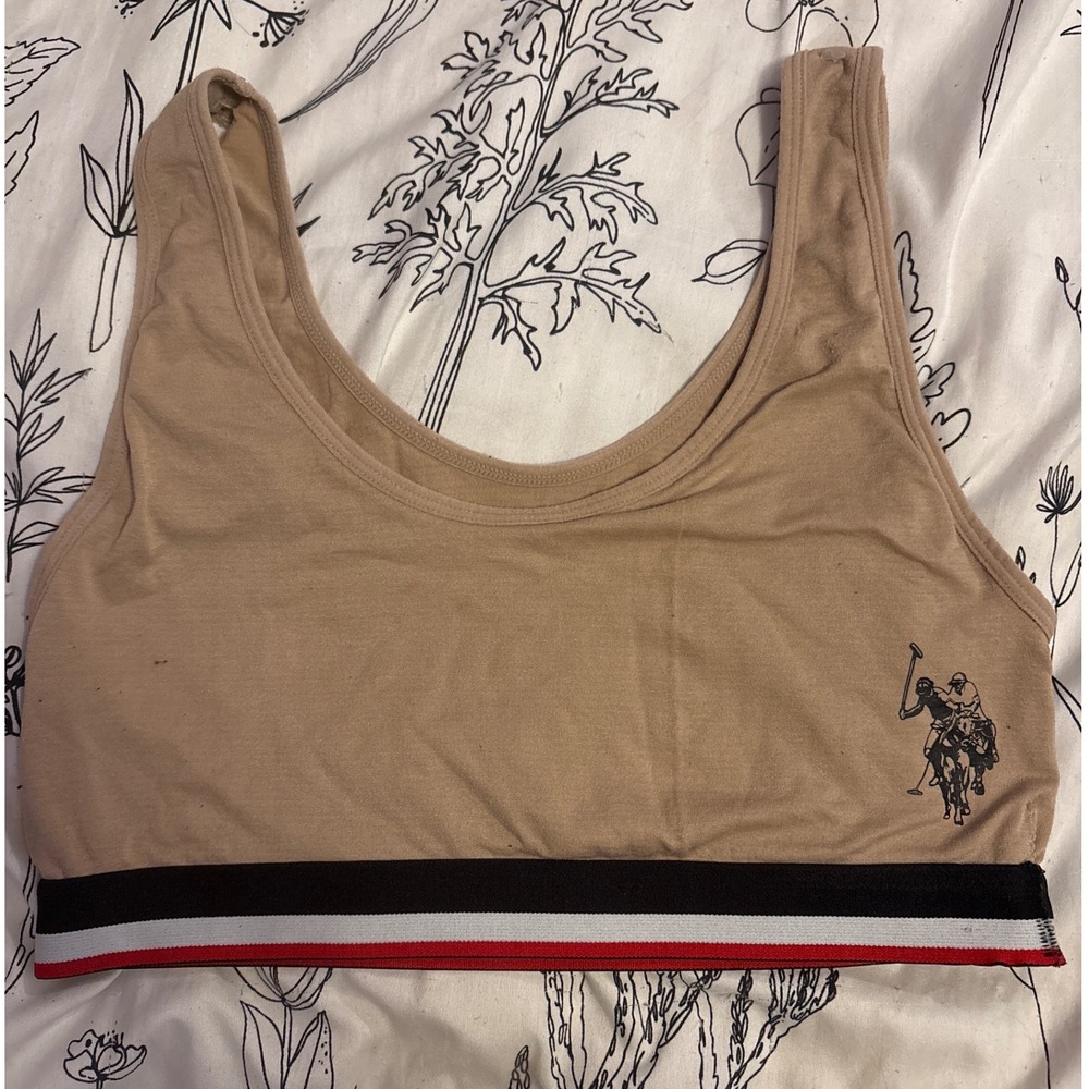US Polo Assn. Beige Low Impact Cotton Sports Bra, Size Large